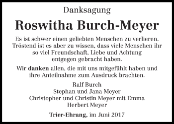 Todesanzeige von Roswitha Burch-Meyer von trierischer_volksfreund