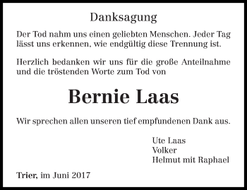 Todesanzeige von Bernie Laas von trierischer_volksfreund