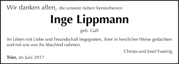 Todesanzeige von Inge Lippmann von trierischer_volksfreund