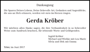 Todesanzeige von Gerda Kröber von trierischer_volksfreund