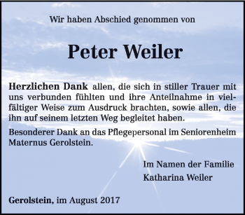 Todesanzeige von Peter Weiler von trierischer_volksfreund