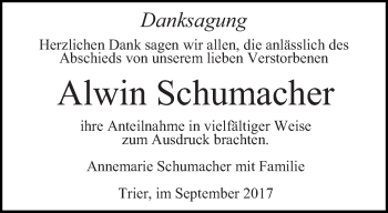 Todesanzeige von Alwin Schumacher von trierischer_volksfreund