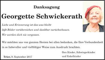 Todesanzeige von Georgette Schwickerath von trierischer_volksfreund