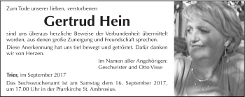 Todesanzeige von Gertrud Hein von trierischer_volksfreund