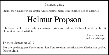 Todesanzeige von Helmut Propson von trierischer_volksfreund