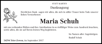 Todesanzeige von Maria Schuh von trierischer_volksfreund