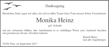 Todesanzeige von Monika Heinz von trierischer_volksfreund