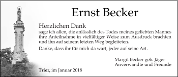 Todesanzeige von Ernst Becker von trierischer_volksfreund