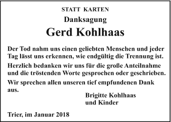 Todesanzeige von Gerd Kohlhaas von trierischer_volksfreund