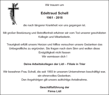 Todesanzeige von Edeltraud Schell von trierischer_volksfreund