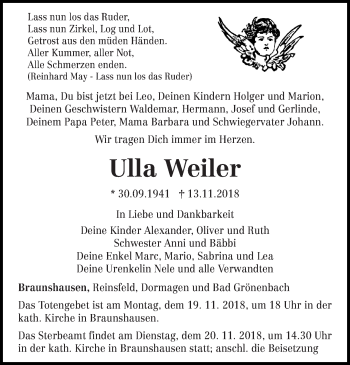 Todesanzeige von Ulla Weiler von trierischer_volksfreund