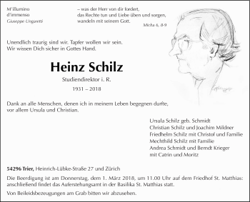 Todesanzeige von Heinz Schilz von trierischer_volksfreund