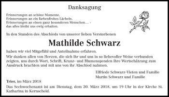 Todesanzeige von Mathilde Schwarz von trierischer_volksfreund