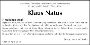 Todesanzeige von Klaus Natus von trierischer_volksfreund