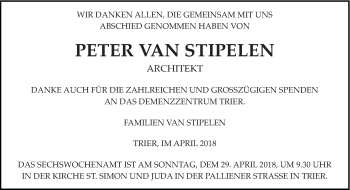 Todesanzeige von Peter von Stipelen von trierischer_volksfreund