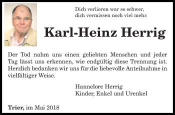 Todesanzeige von Karl-Heinz Herrig von trierischer_volksfreund