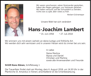 Todesanzeige von Hans-Joachim Lambert von trierischer_volksfreund