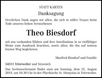 Todesanzeige von Theo Biesdorf von trierischer_volksfreund