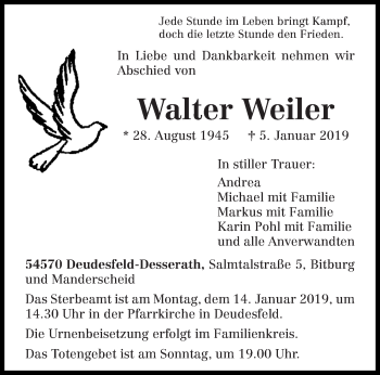 Todesanzeige von Walter Weiler von trierischer_volksfreund