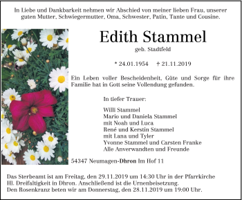 Todesanzeige von Edith Stammel von trierischer_volksfreund