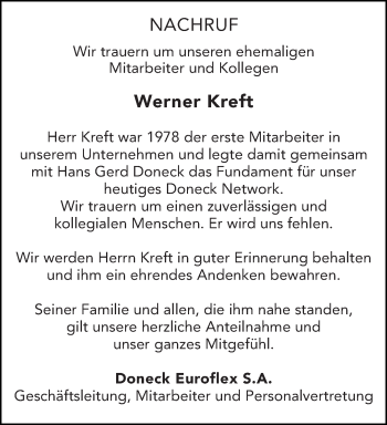 Todesanzeige von Werner Kreft von trierischer_volksfreund