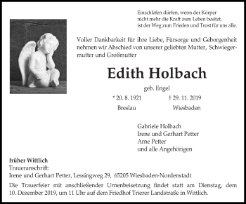 Todesanzeige von Edith Holbach von trierischer_volksfreund