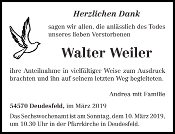 Todesanzeige von Walter Weiler von trierischer_volksfreund