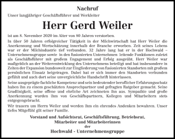 Todesanzeige von Gerd Weiler von trierischer_volksfreund