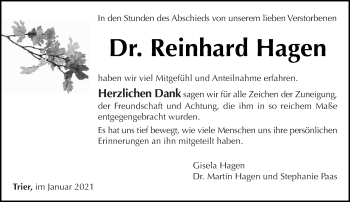 Todesanzeige von Reinhard Hagen von trierischer_volksfreund