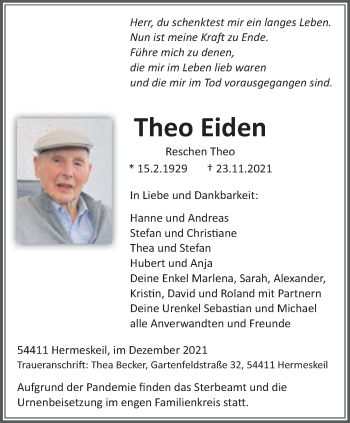 Todesanzeige von Theo Eiden von trierischer_volksfreund