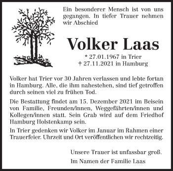 Todesanzeige von Volker Laas von trierischer_volksfreund