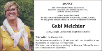 Todesanzeige von Gabi Melchior von trierischer_volksfreund