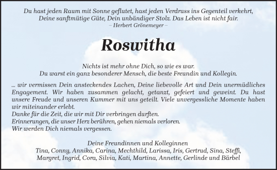 Todesanzeige von Roswitha  von trierischer_volksfreund