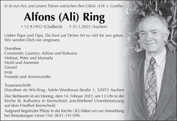 Todesanzeige von Alfons Ring von trierischer_volksfreund