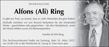 Todesanzeige von Alfons Ring von trierischer_volksfreund