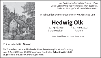 Todesanzeige von Hedwig Olk von trierischer_volksfreund