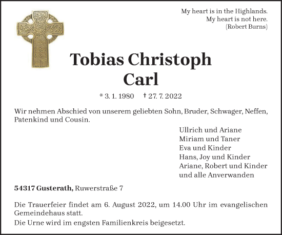 Todesanzeige von Tobias Carl von trierischer_volksfreund