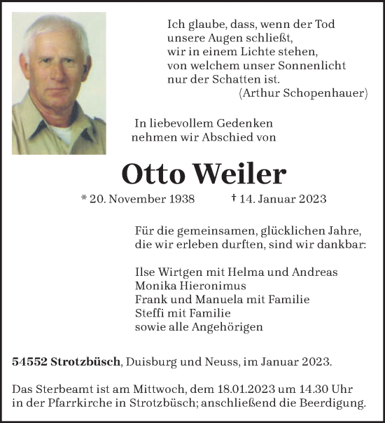 Todesanzeige von Otto Weiler von trierischer_volksfreund