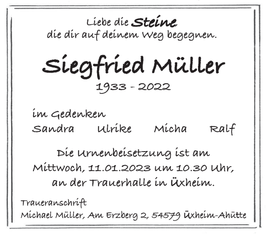 Todesanzeige von Siegfried Müller von trierischer_volksfreund