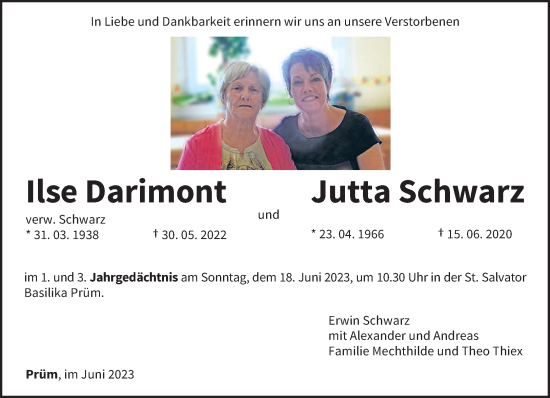 Todesanzeige von Ilse und Jutta Schwarz von trierischer_volksfreund