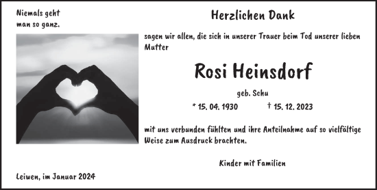 Todesanzeige von Rosi Heinsdorf von trierischer_volksfreund