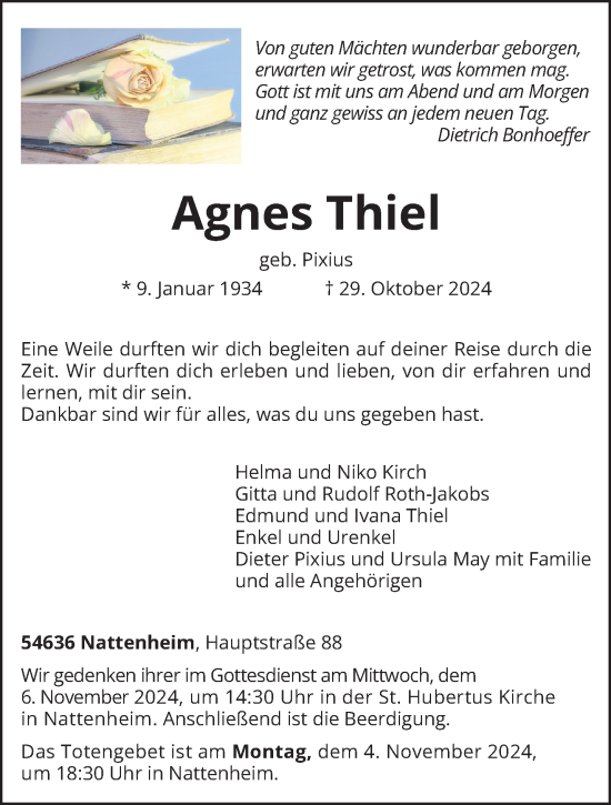 Todesanzeige von Agnes Thiel von trierischer_volksfreund