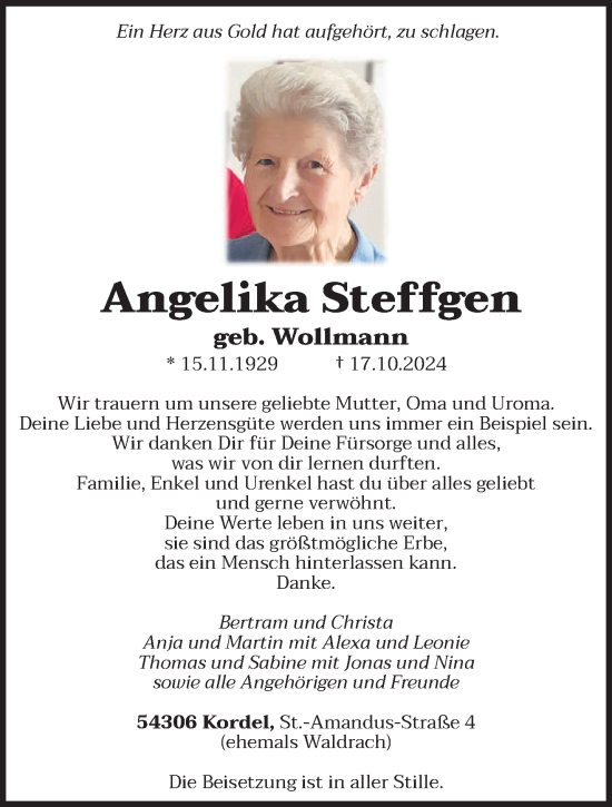 Todesanzeige von Angelika Steffgen von trierischer_volksfreund