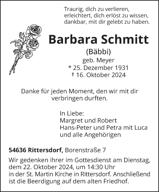 Todesanzeige von Barbara Schmitt von trierischer_volksfreund