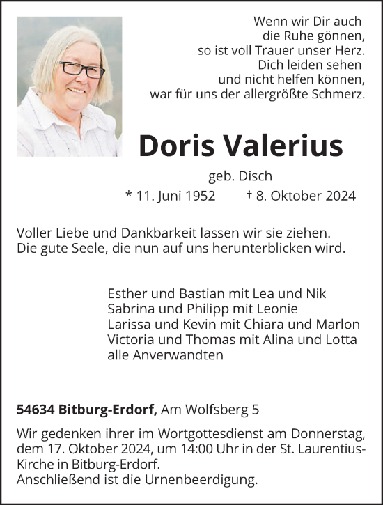 Todesanzeige von Doris Valerius von trierischer_volksfreund