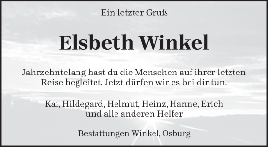 Todesanzeige von Elsbeth Winkel von trierischer_volksfreund