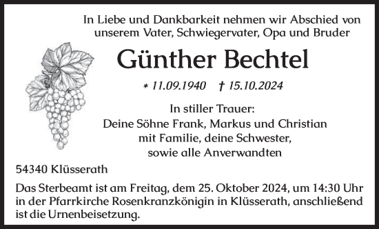 Todesanzeige von Günther Bechtel von trierischer_volksfreund