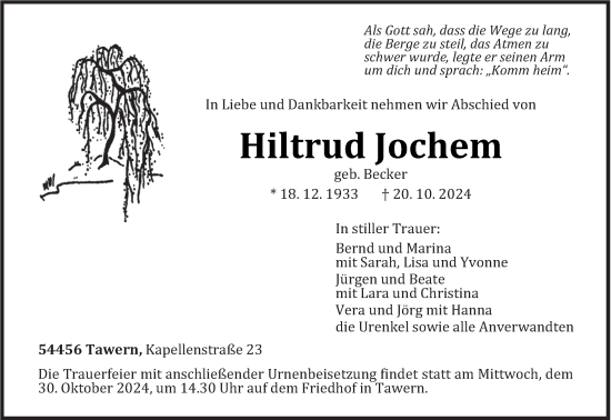 Todesanzeige von Hiltrud Jochem von trierischer_volksfreund