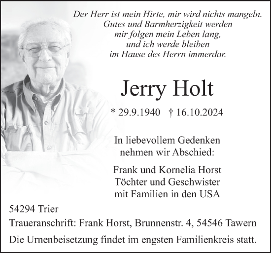 Todesanzeige von Jerry Holt von trierischer_volksfreund