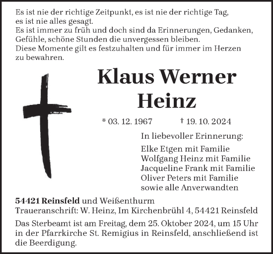 Todesanzeige von Klaus Werner Heinz von trierischer_volksfreund